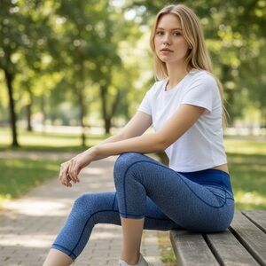 Athletic Blue Crop Capri Yoga Run Gym Leggings
New